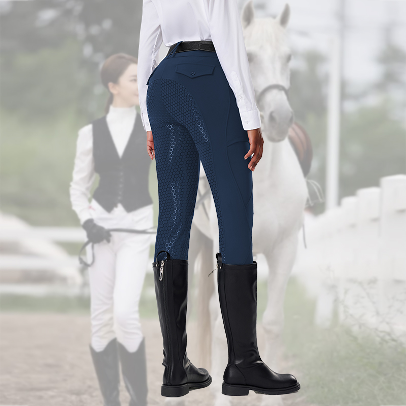Deep navy full-seat silicone grip riding breeches