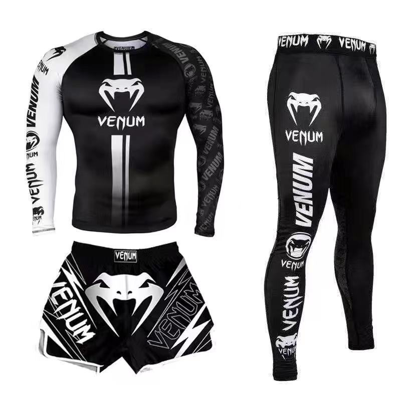 New Boxing Pants Combat MMA Mixed Martial Arts UFC Running Sports Training Quick-Dry Pants Venom Three-Piece Set - SURPHY
