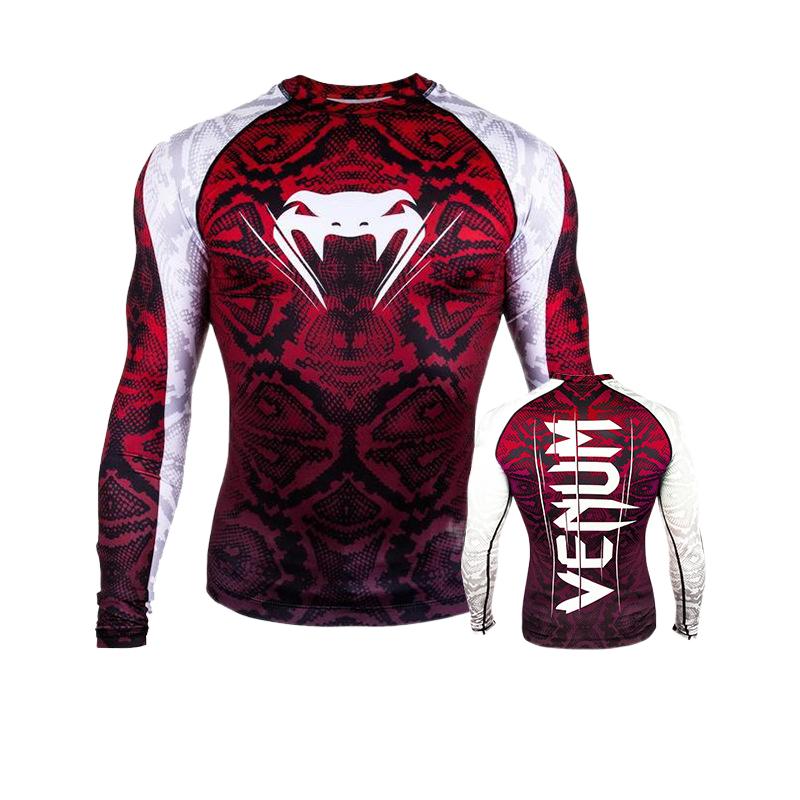 Boxing Shirt Muay Thai Tight Long Sleeve Fitness Training Combat Running Fighting T-Shirt Martial Arts Sportswear Venom Top - SURPHY