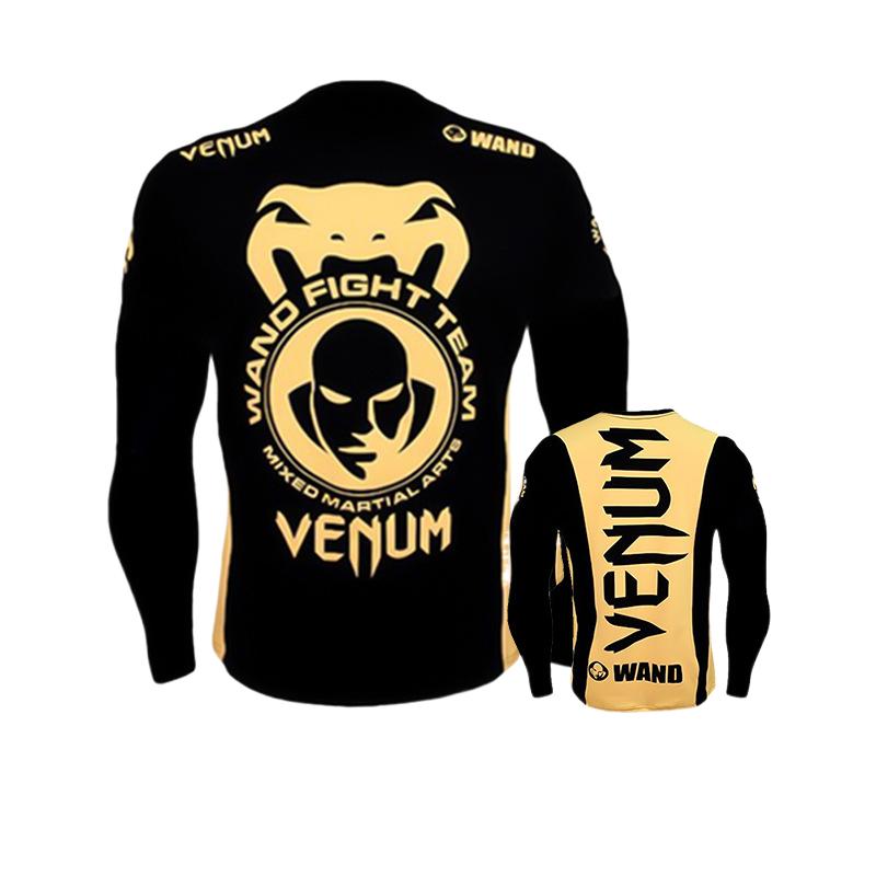 Boxing Shirt Muay Thai Tight Long Sleeve Fitness Training Combat Running Fighting T-Shirt Martial Arts Sportswear Venom Top - SURPHY