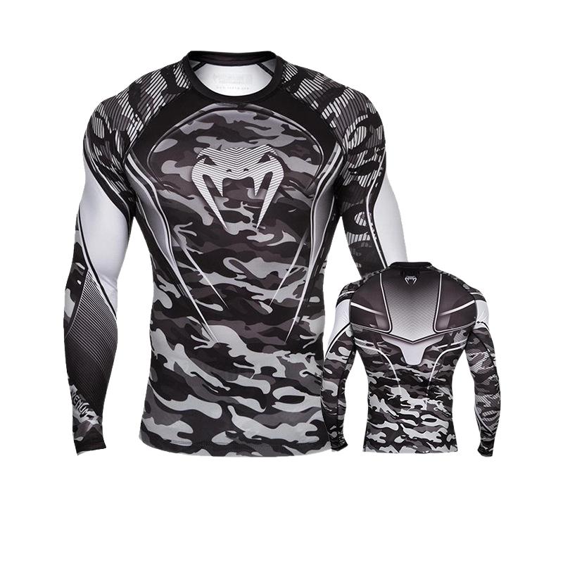 Boxing Shirt Muay Thai Tight Long Sleeve Fitness Training Combat Running Fighting T-Shirt Martial Arts Sportswear Venom Top - SURPHY