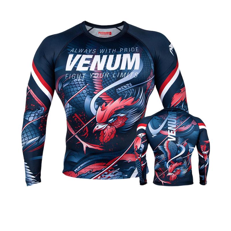 Boxing Shirt Muay Thai Tight Long Sleeve Fitness Training Combat Running Fighting T-Shirt Martial Arts Sportswear Venom Top - SURPHY