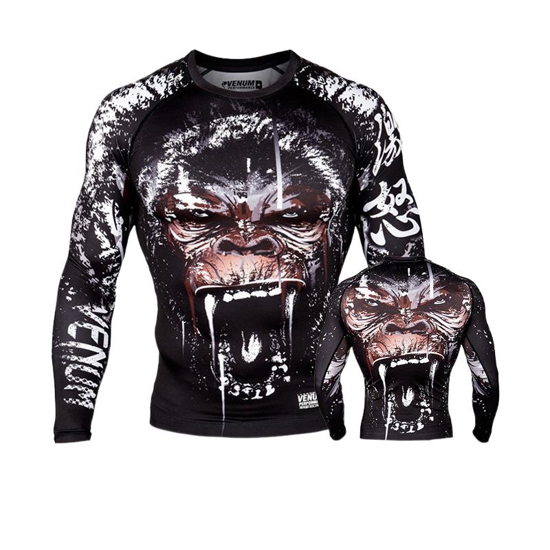 Boxing Shirt Muay Thai Tight Long Sleeve Fitness Training Combat Running Fighting T-Shirt Martial Arts Sportswear Venom Top - SURPHY