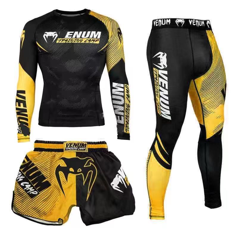 New Boxing Pants Combat MMA Mixed Martial Arts UFC Running Sports Training Quick-Dry Pants Venom Three-Piece Set - SURPHY