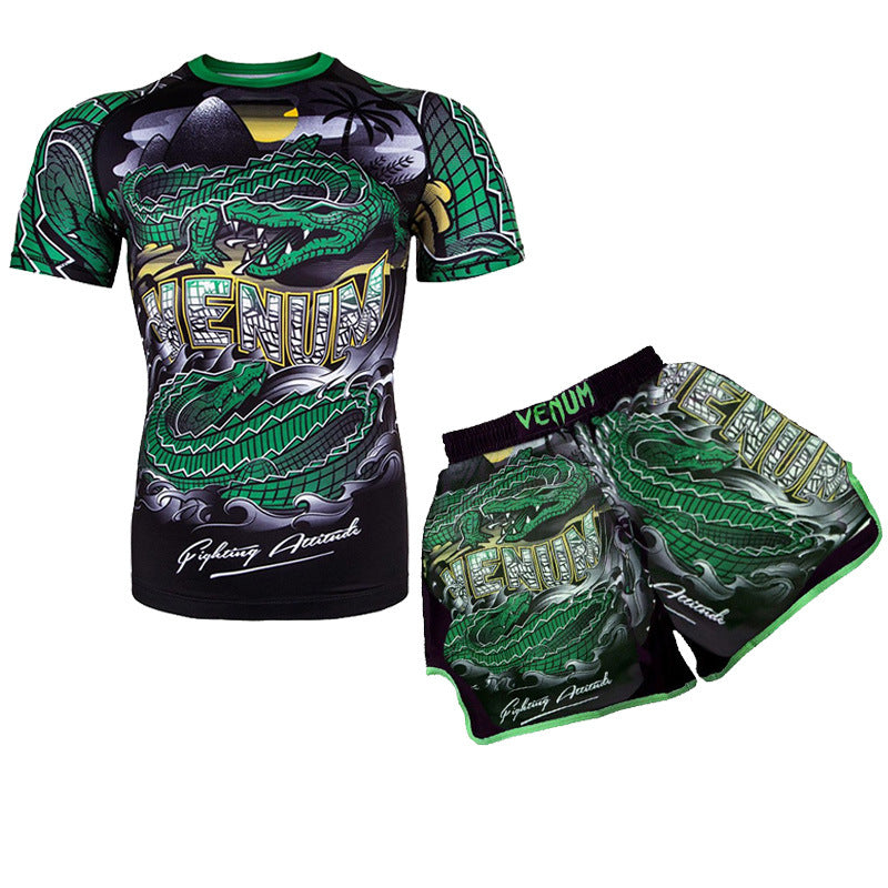 Training Wear UFC Suit Men's Boxing Tight Quick Drying Clothes Thai Boxing Short Sleeve Shorts Gym Fighting - SURPHY