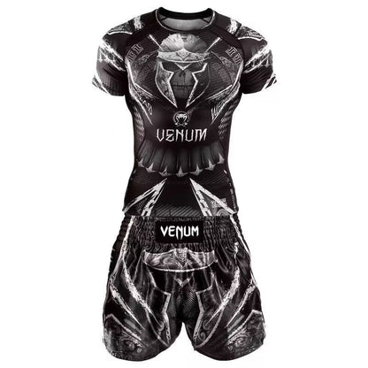 New Boxing Pants Combat MMA Mixed Martial Arts UFC Running Sports Training Quick-Dry Pants Venom Three-Piece Set - SURPHY