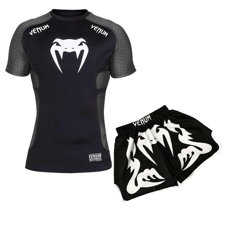 Training Wear UFC Suit Men's Boxing Tight Quick Drying Clothes Thai Boxing Short Sleeve Shorts Gym Fighting - SURPHY