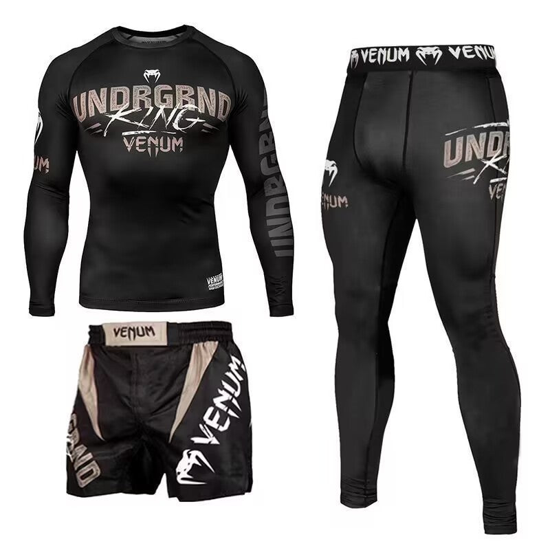 New Boxing Pants Combat MMA Mixed Martial Arts UFC Running Sports Training Quick-Dry Pants Venom Three-Piece Set - SURPHY