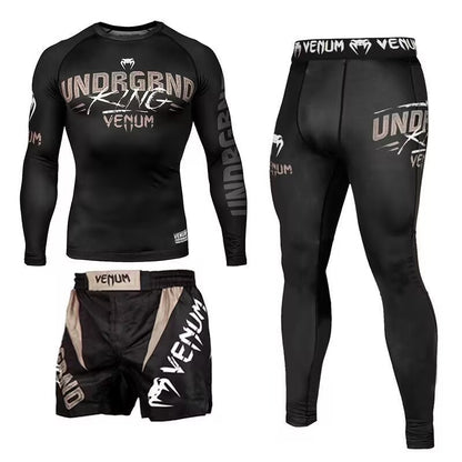 New Boxing Pants Combat MMA Mixed Martial Arts UFC Running Sports Training Quick-Dry Pants Venom Three-Piece Set - SURPHY
