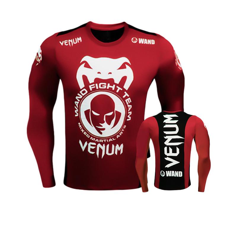 Boxing Shirt Muay Thai Tight Long Sleeve Fitness Training Combat Running Fighting T-Shirt Martial Arts Sportswear Venom Top - SURPHY