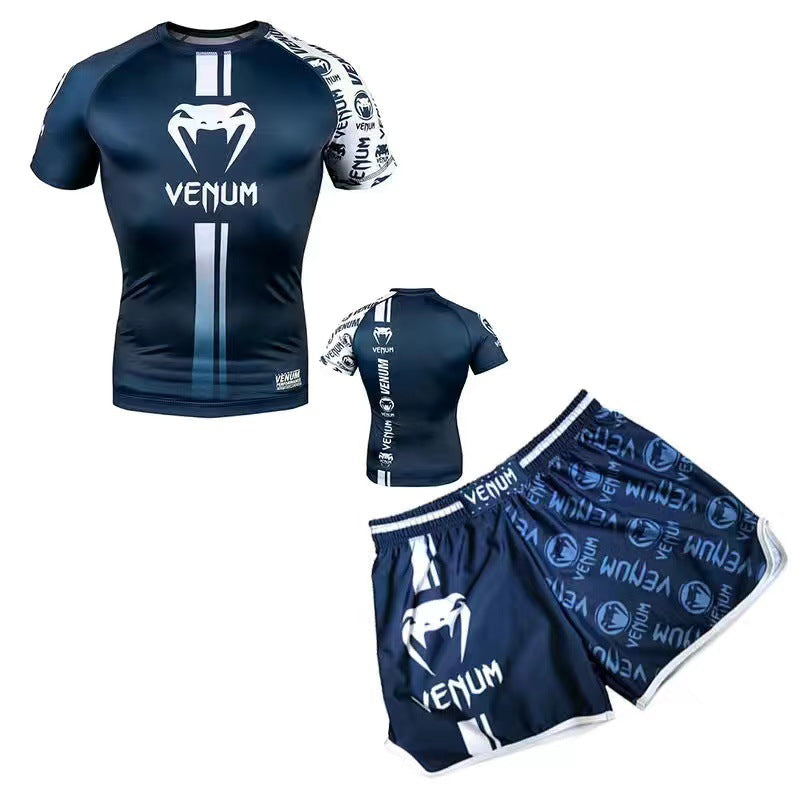 Training Wear UFC Suit Men's Boxing Tight Quick Drying Clothes Thai Boxing Short Sleeve Shorts Gym Fighting - SURPHY