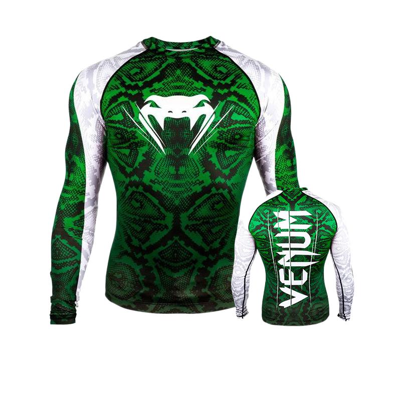 Boxing Shirt Muay Thai Tight Long Sleeve Fitness Training Combat Running Fighting T-Shirt Martial Arts Sportswear Venom Top - SURPHY