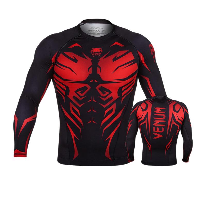 Boxing Shirt Muay Thai Tight Long Sleeve Fitness Training Combat Running Fighting T-Shirt Martial Arts Sportswear Venom Top - SURPHY