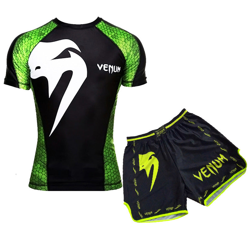 Training Wear UFC Suit Men's Boxing Tight Quick Drying Clothes Thai Boxing Short Sleeve Shorts Gym Fighting - SURPHY