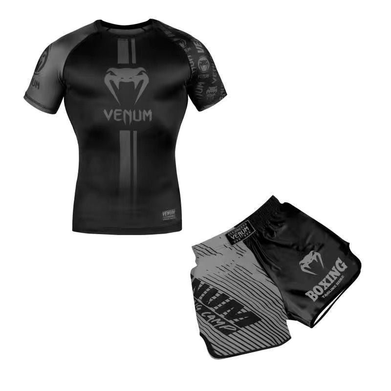 Training Wear UFC Suit Men's Boxing Tight Quick Drying Clothes Thai Boxing Short Sleeve Shorts Gym Fighting - SURPHY