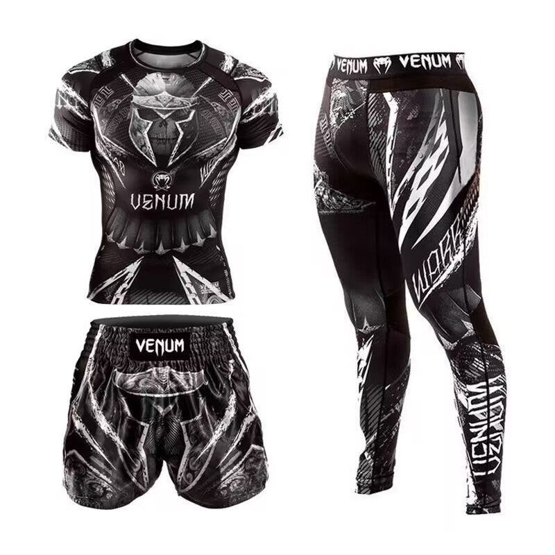New Boxing Pants Combat MMA Mixed Martial Arts UFC Running Sports Training Quick-Dry Pants Venom Three-Piece Set - SURPHY