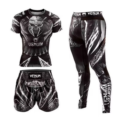 New Boxing Pants Combat MMA Mixed Martial Arts UFC Running Sports Training Quick-Dry Pants Venom Three-Piece Set - SURPHY