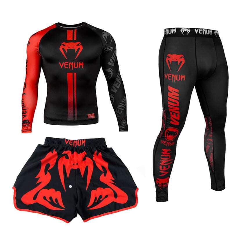 New Boxing Pants Combat MMA Mixed Martial Arts UFC Running Sports Training Quick-Dry Pants Venom Three-Piece Set - SURPHY