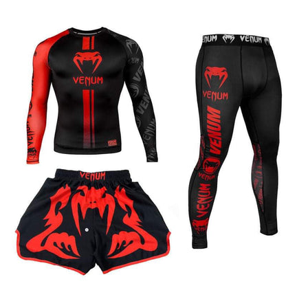 New Boxing Pants Combat MMA Mixed Martial Arts UFC Running Sports Training Quick-Dry Pants Venom Three-Piece Set - SURPHY