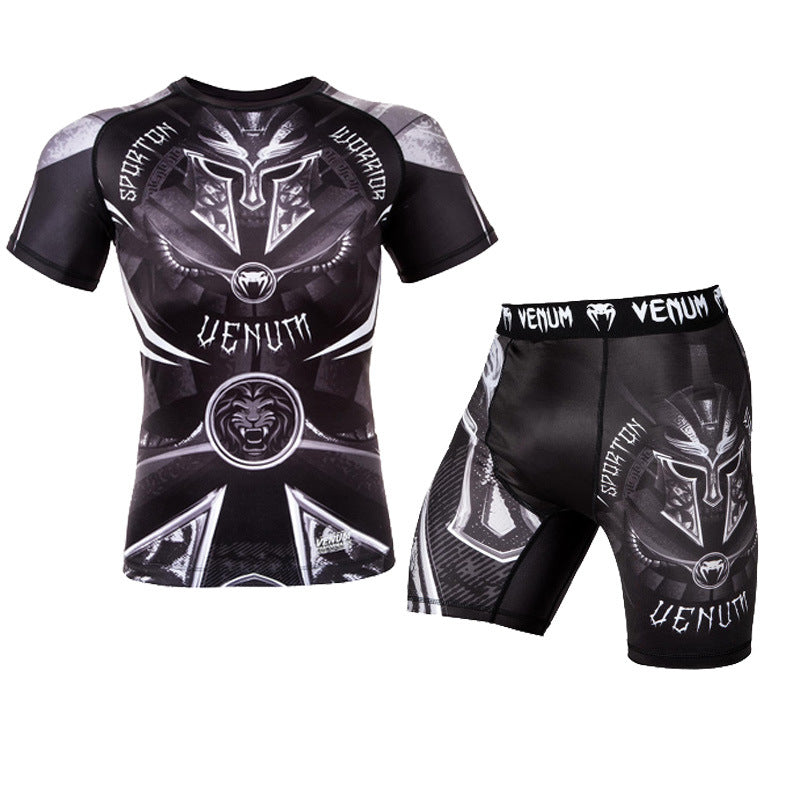 Training Wear UFC Suit Men's Boxing Tight Quick Drying Clothes Thai Boxing Short Sleeve Shorts Gym Fighting - SURPHY