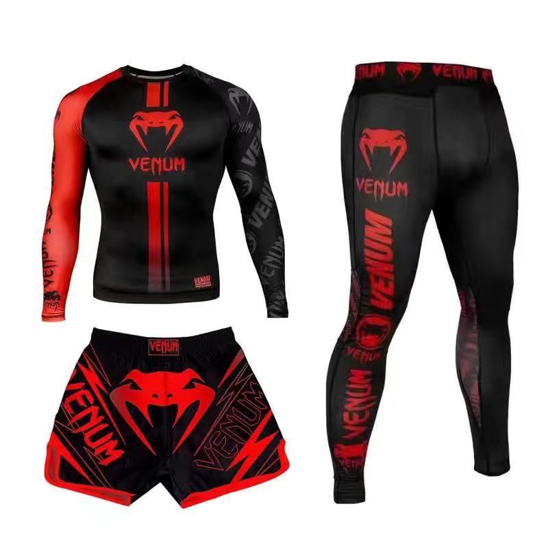 New Boxing Pants Combat MMA Mixed Martial Arts UFC Running Sports Training Quick-Dry Pants Venom Three-Piece Set - SURPHY