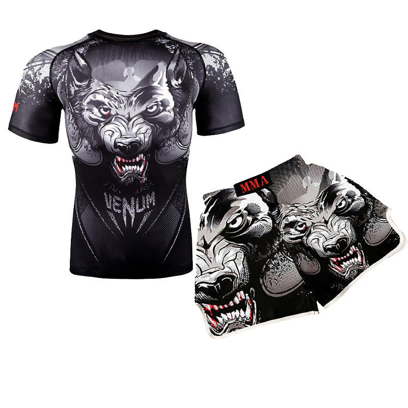 Training Wear UFC Suit Men's Boxing Tight Quick Drying Clothes Thai Boxing Short Sleeve Shorts Gym Fighting - SURPHY