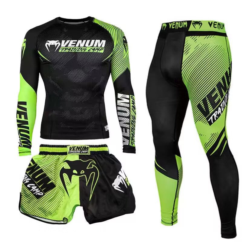 New Boxing Pants Combat MMA Mixed Martial Arts UFC Running Sports Training Quick-Dry Pants Venom Three-Piece Set - SURPHY