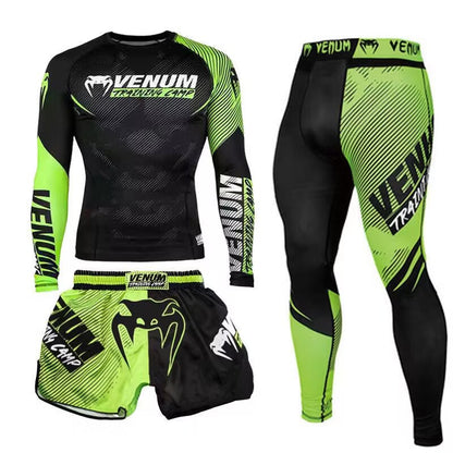 New Boxing Pants Combat MMA Mixed Martial Arts UFC Running Sports Training Quick-Dry Pants Venom Three-Piece Set - SURPHY
