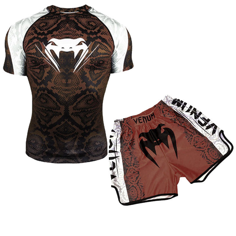 Training Wear UFC Suit Men's Boxing Tight Quick Drying Clothes Thai Boxing Short Sleeve Shorts Gym Fighting - SURPHY