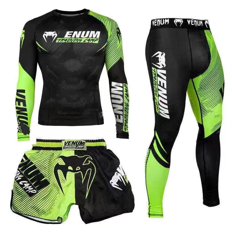 New Boxing Pants Combat MMA Mixed Martial Arts UFC Running Sports Training Quick-Dry Pants Venom Three-Piece Set - SURPHY