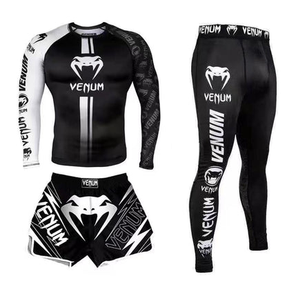 New Boxing Pants Combat MMA Mixed Martial Arts UFC Running Sports Training Quick-Dry Pants Venom Three-Piece Set - SURPHY