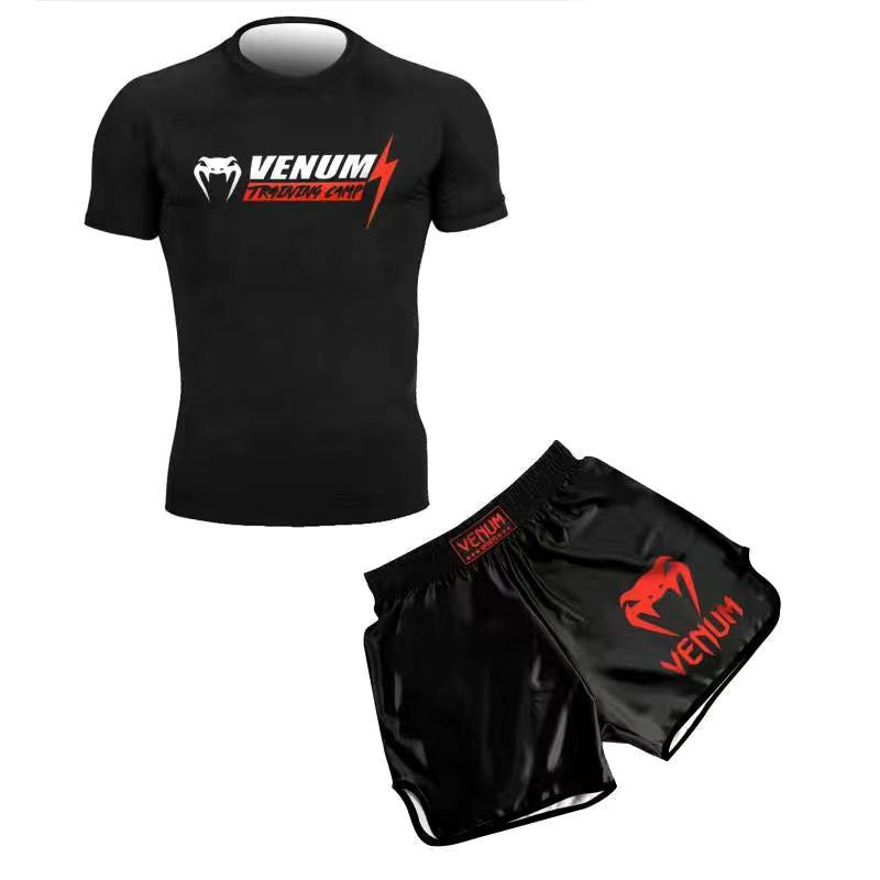 Training Wear UFC Suit Men's Boxing Tight Quick Drying Clothes Thai Boxing Short Sleeve Shorts Gym Fighting - SURPHY
