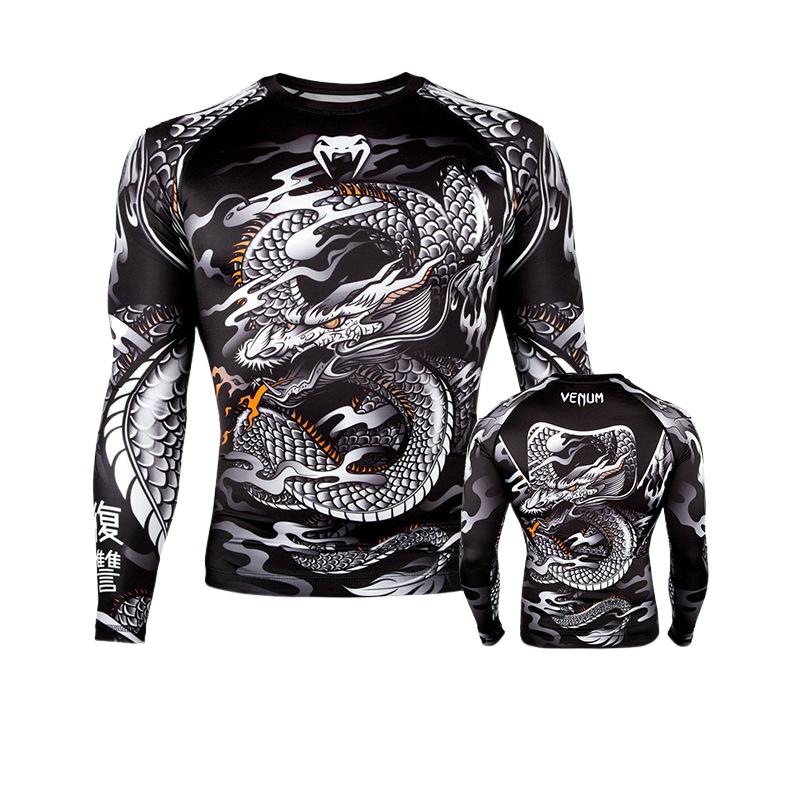 Boxing Shirt Muay Thai Tight Long Sleeve Fitness Training Combat Running Fighting T-Shirt Martial Arts Sportswear Venom Top - SURPHY