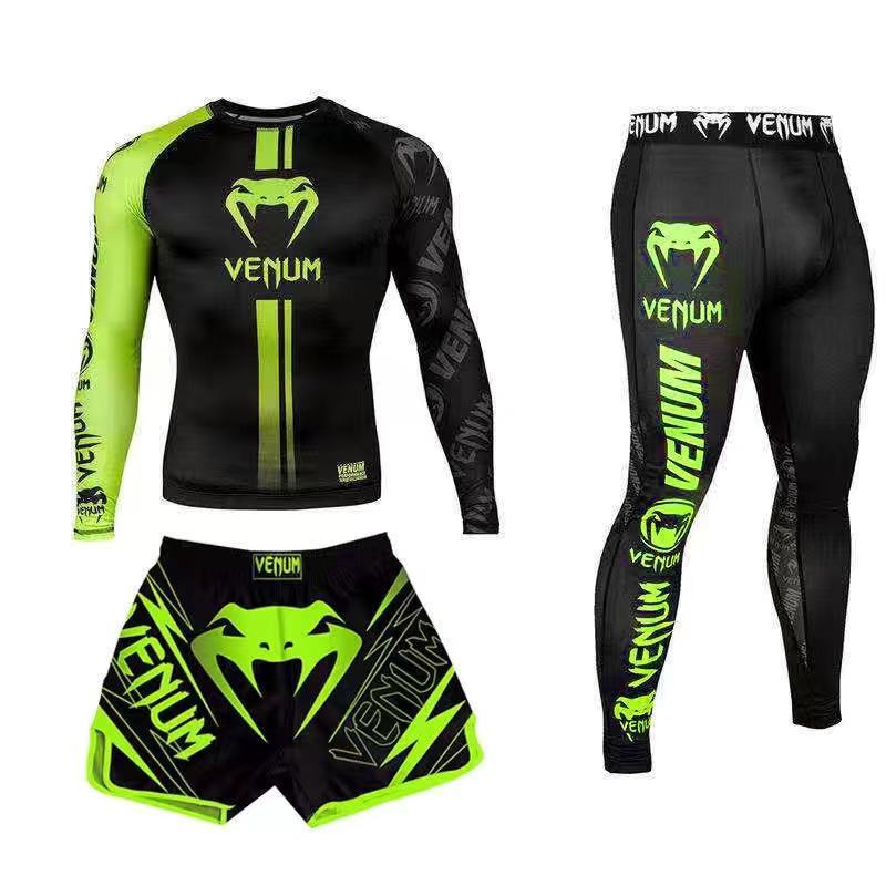 New Boxing Pants Combat MMA Mixed Martial Arts UFC Running Sports Training Quick-Dry Pants Venom Three-Piece Set - SURPHY