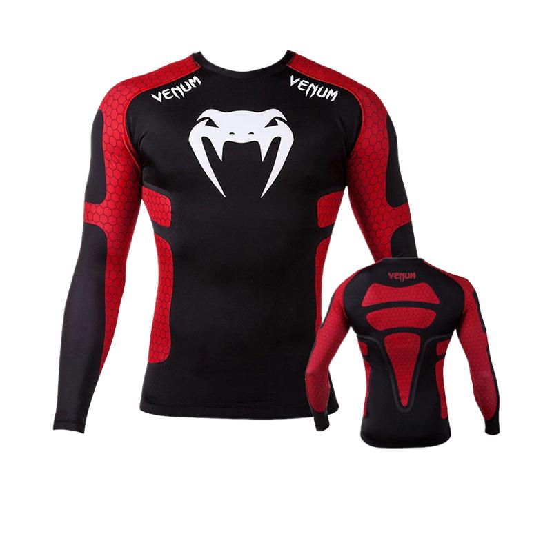 Boxing Shirt Muay Thai Tight Long Sleeve Fitness Training Combat Running Fighting T-Shirt Martial Arts Sportswear Venom Top - SURPHY