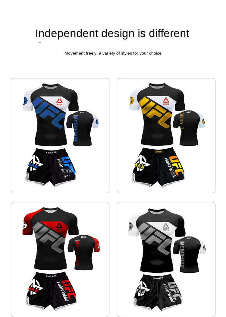 Boxing Training Wear Muay Thai Boxing Clothes Shorts Men's UFC Sanda Quick-Drying Short-Sleeved T-shirt Customization - SURPHY
