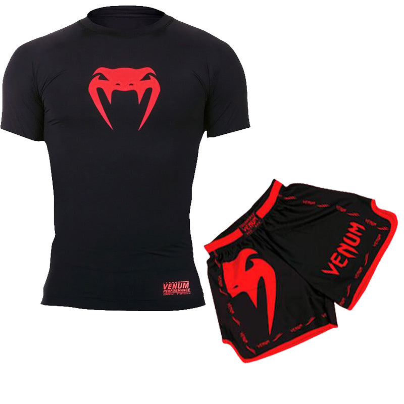 Training Wear UFC Suit Men's Boxing Tight Quick Drying Clothes Thai Boxing Short Sleeve Shorts Gym Fighting - SURPHY