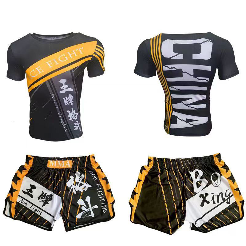 Boxing training clothes Muay Thai shorts men/women/children UFC Sanda fighting MMA children's short-sleeved T-shirt suit customization - SURPHY