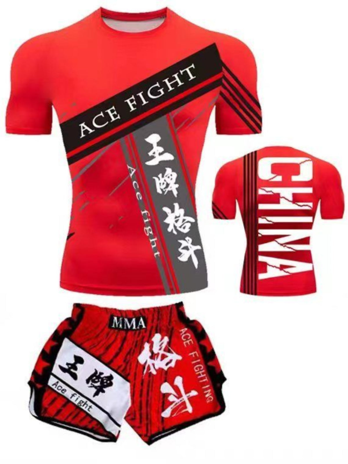 Boxing training clothes Muay Thai shorts men/women/children UFC Sanda fighting MMA children's short-sleeved T-shirt suit customization - SURPHY