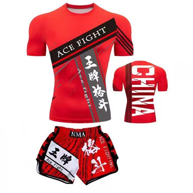 Boxing training clothes Muay Thai shorts men/women/children UFC Sanda fighting MMA children's short-sleeved T-shirt suit customization - SURPHY