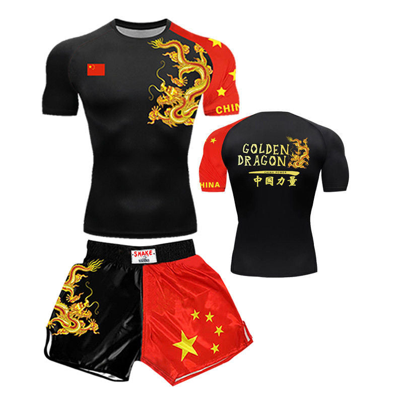 Boxing training clothes Muay Thai shorts men/women/children UFC Sanda fighting MMA children's short-sleeved T-shirt suit customization - SURPHY