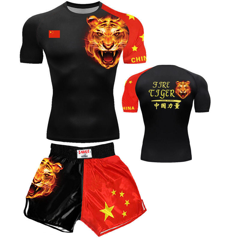 Boxing training clothes Muay Thai shorts men/women/children UFC Sanda fighting MMA children's short-sleeved T-shirt suit customization - SURPHY