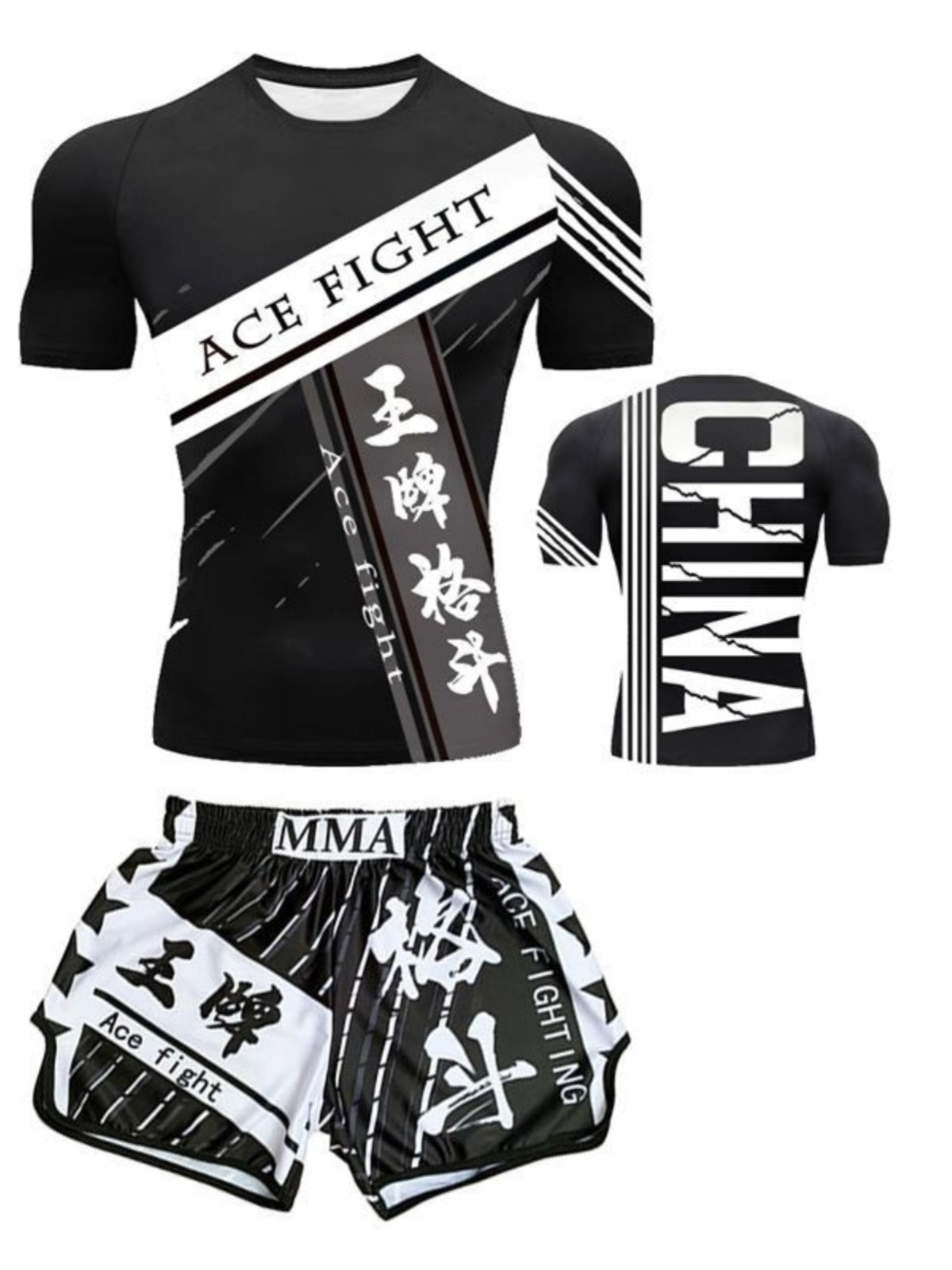 Boxing training clothes Muay Thai shorts men/women/children UFC Sanda fighting MMA children's short-sleeved T-shirt suit customization - SURPHY