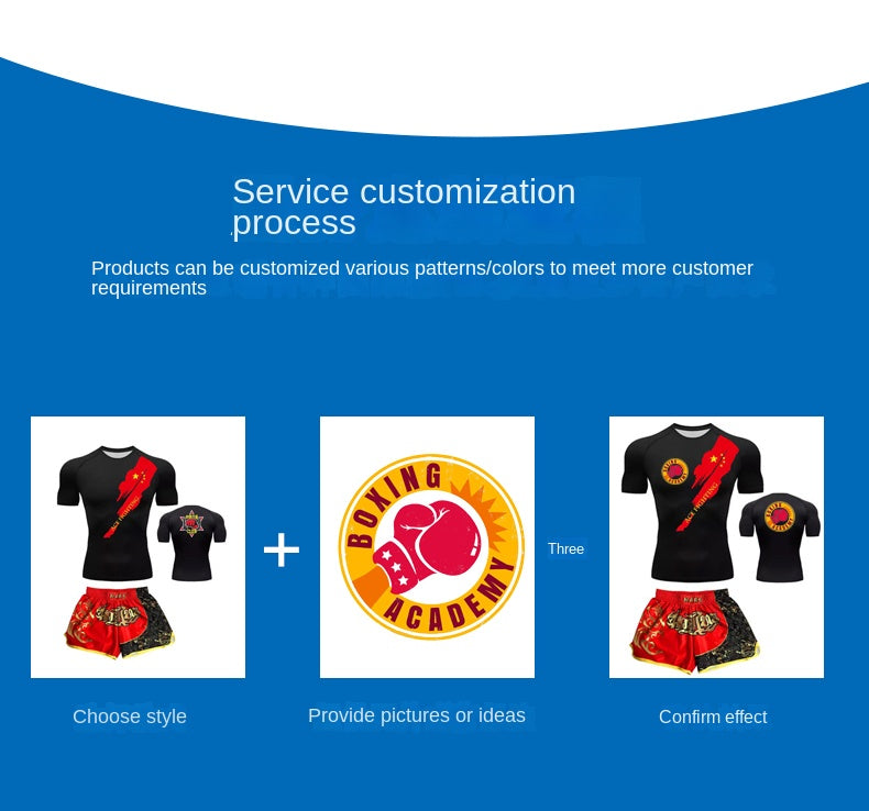 Customized Professional Children's Comprehensive Fighting Suit Boxing Sanda Training Wear Free Muay Thai Boxing Clothes Short Sleeve Two-Piece Suit - SURPHY