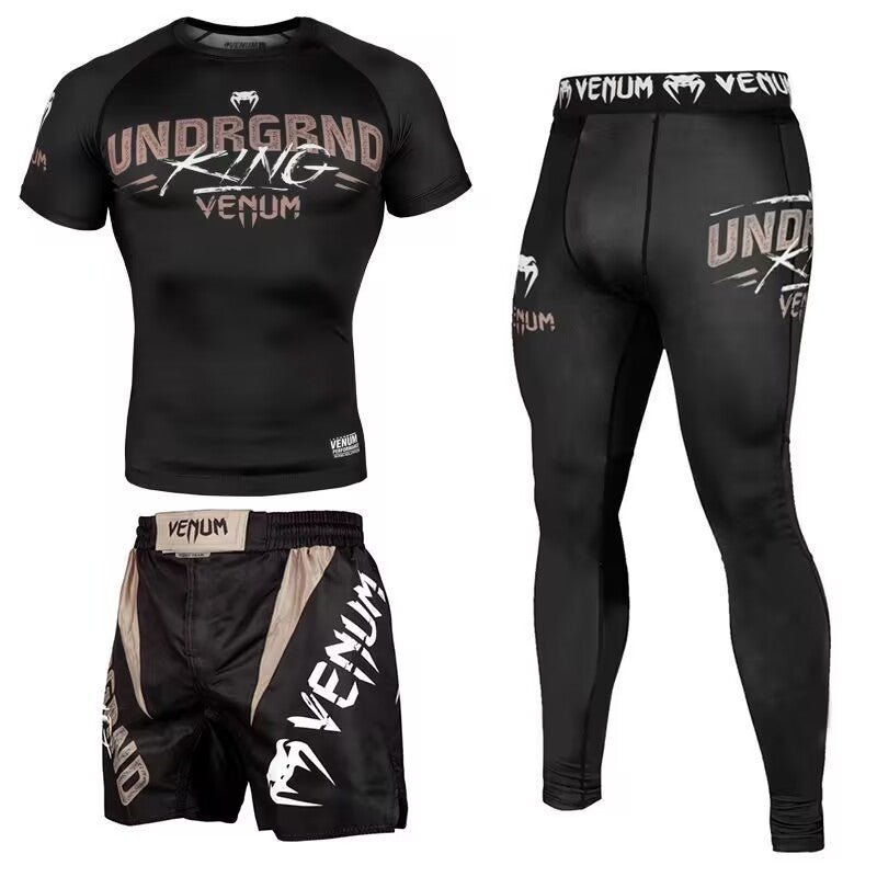 New Boxing Pants Combat MMA Mixed Martial Arts UFC Running Sports Training Quick-Dry Pants Venom Three-Piece Set - SURPHY