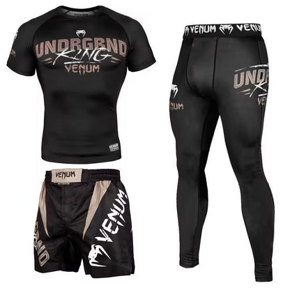 New Boxing Pants Combat MMA Mixed Martial Arts UFC Running Sports Training Quick-Dry Pants Venom Three-Piece Set - SURPHY