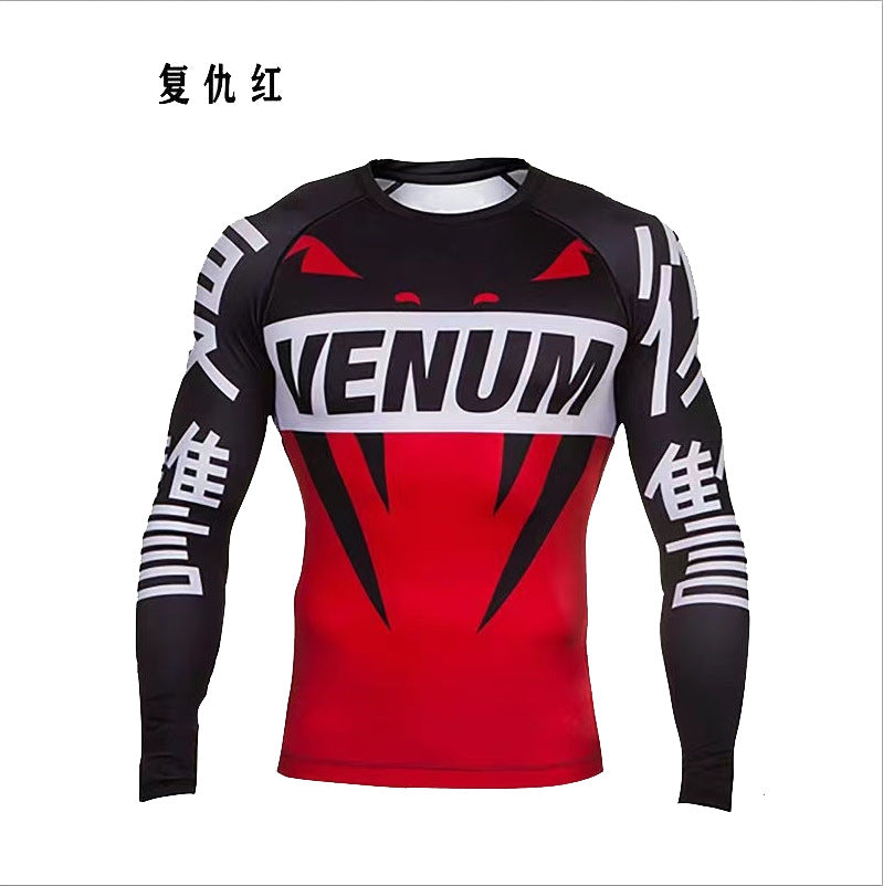 Boxing Shirt Muay Thai Tight Long Sleeve Fitness Training Combat Running Fighting T-Shirt Martial Arts Sportswear Venom Top - SURPHY
