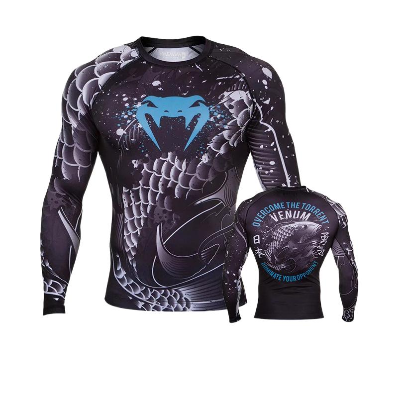 Boxing Shirt Muay Thai Tight Long Sleeve Fitness Training Combat Running Fighting T-Shirt Martial Arts Sportswear Venom Top - SURPHY