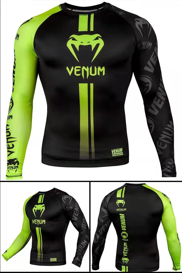 Boxing Shirt Muay Thai Tight Long Sleeve Fitness Training Combat Running Fighting T-Shirt Martial Arts Sportswear Venom Top - SURPHY
