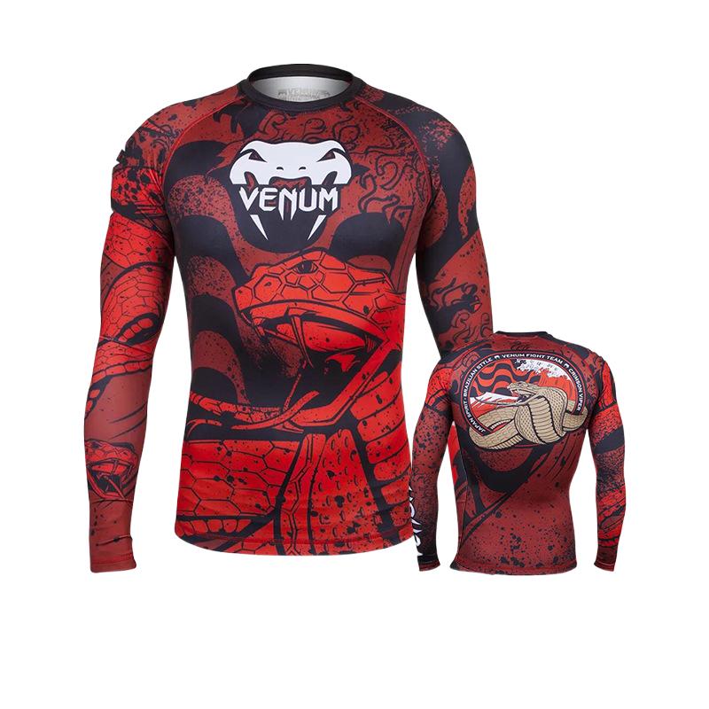 Boxing Shirt Muay Thai Tight Long Sleeve Fitness Training Combat Running Fighting T-Shirt Martial Arts Sportswear Venom Top - SURPHY